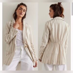 Free People Striped Blazer in Cream and Tan